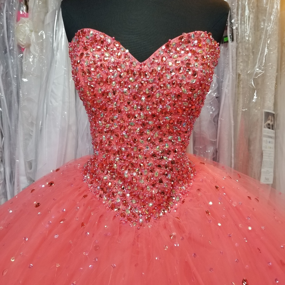 SOLD Mori Lee Coral Quinceanera Dress - Picture 2 of 8